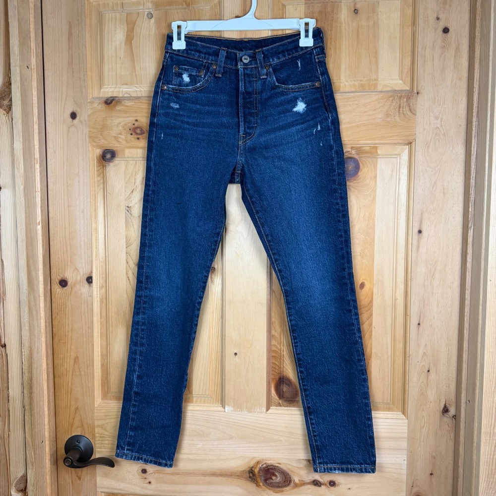 Levi's 501 S Skinny Jeans High‎ Rise Button Fly Distressed Dark Wash 24x28
